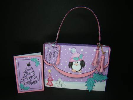 3D Xmas Cute Penguin Handbag Treat or Favour Box Kit by Beverly Carmichael
