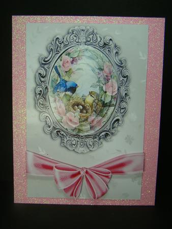 Pretty Pink Roses & Birds with Big Bow Oval Pyramids by Beverly Carmichael
