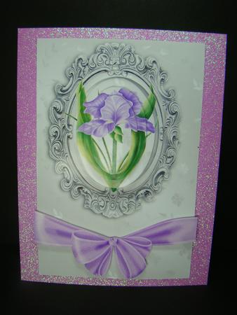 Pretty Purple Iris with Big Bow Oval Pyramids by Beverly Carmichael