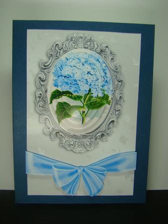 Pretty Blue Hydrangea with Big Bow Oval Pyramids by Beverly Carmichael
