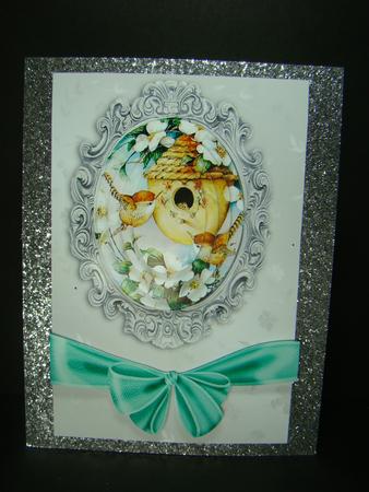 Pretty White Flowers with Birds, Bow & Oval Pyramids by Beverly Carmichael