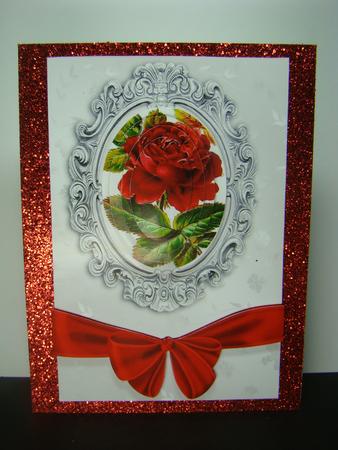 Pretty Red Rose with Big Bow, Oval Pyramids by Beverly Carmichael