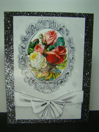 Pretty Coloured Roses, with Big Bow, Oval Pyramids by Beverly Carmichael