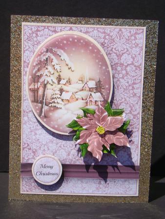 Snow Scene & Purple Poinsettia Quick Card by Beverly Carmichael