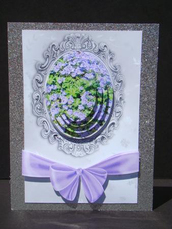 Pretty Purple Geraniums with Big Bow Oval Pyramids by Beverly Carmichael