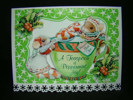 Cute Little Mice in Teacup with Holly in Star Frame by Beverly Carmichael