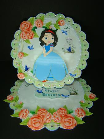 Bluebird Princess Scalloped Round Easel Card by Beverly Carmichael