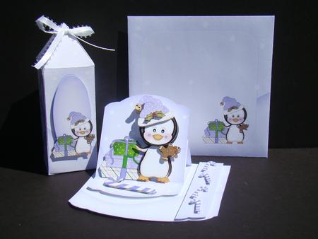 Purple Penguin Christmas Easel Topper Card Kit by Beverly Carmichael