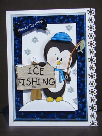Cute Penguin with "ice Fishing" Sign by Beverly Carmichael