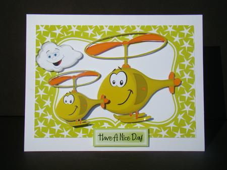 Green Toony Face Little Helicopters by Beverly Carmichael