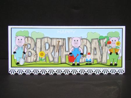 Gardening Piggies Birthday Large Dl by Beverly Carmichael
