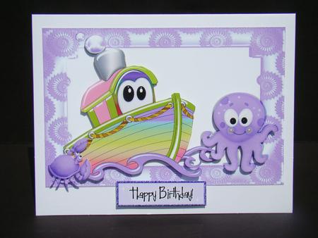 Little Purple Toony Tugboat with Octopus by Beverly Carmichael