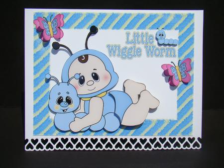 Little Wiggle Worm Baby in Blue with Butterflies by Beverly Carmichael