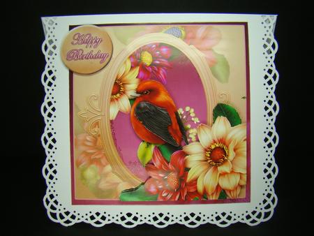 Dahlias and Pretty Bird for Female Birthdays by Beverly Carmichael