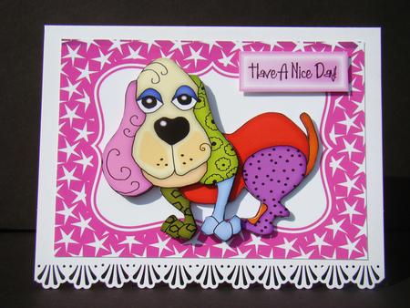 Funky Coloured Toony Dog in Star Frame by Beverly Carmichael
