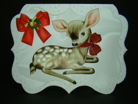 Cute Deer with Big Red Bow Bracket Card by Beverly Carmichael