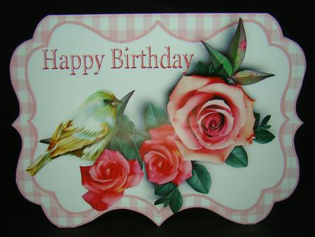 Pink Roses with Little Bird Bracket Card by Beverly Carmichael