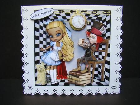 Alice Waiting Card Topper with Decoupage by Beverly Carmichael
