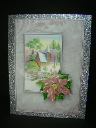 Snowy Church & Poinsettias Quick Card by Beverly Carmichael