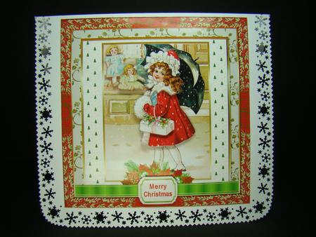 Christmas Time 7x7ins Decoupage Card Front by Beverly Carmichael