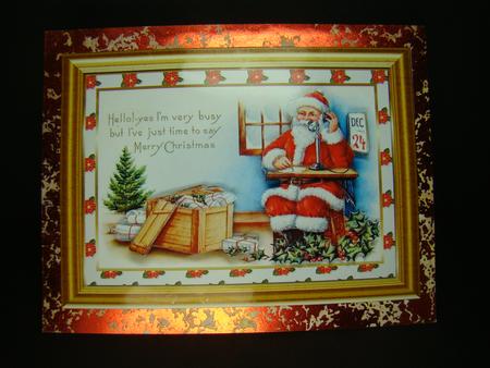 Christmas Santa is Busy Decoupage Topper 2 by Beverly Carmichael