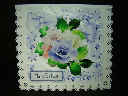 Pretty Pink/lilac Roses with Butterfly 8x8 by Beverly Carmichael
