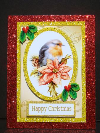 Robin Glitter Topper with Poinsettias & Card by Beverly Carmichael