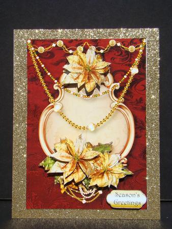 Golden Poinsettias Christmas - Burgandy by Beverly Carmichael