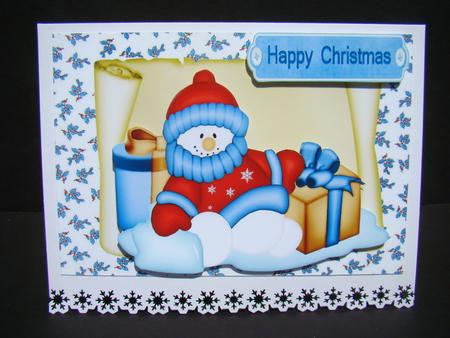 Snowman in Blue, with Presents on a Scroll by Beverly Carmichael