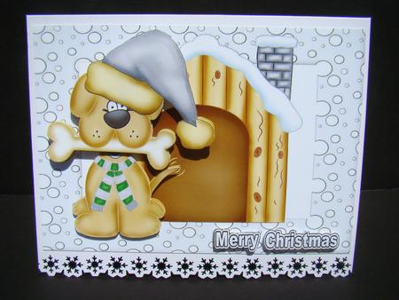 Little Dog in Silver Santa Hat & Kennel by Beverly Carmichael