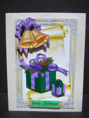 Purple Bow Bells with Presents on a Scroll by Beverly Carmichael