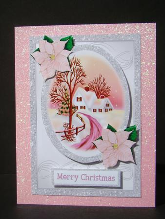 Pretty Pink Poinsettias with Snow Scene by Beverly Carmichael