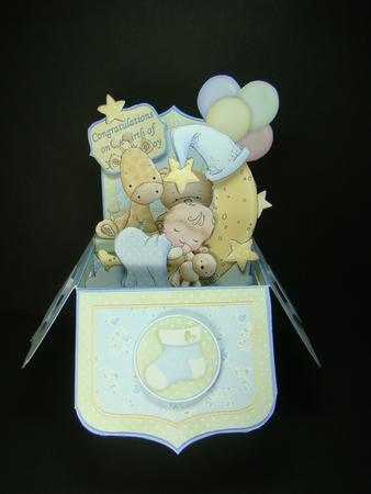 New Baby Boy Pop Up Box Card 7.5 by Beverly Carmichael