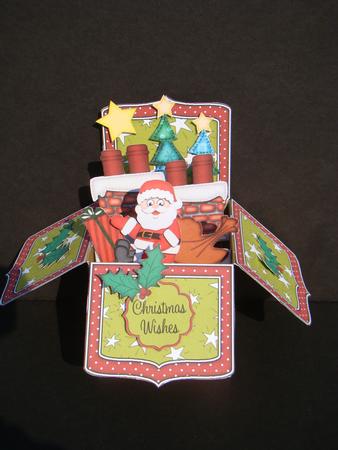 3D Xmas Rooftop Santa Rubber Band Pop Up Box Card by Beverly Carmichael