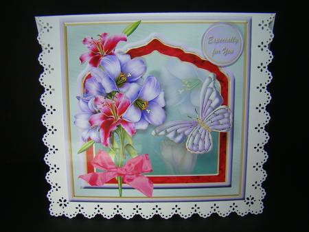 Lilies Fancy Frame Card Front by Beverly Carmichael