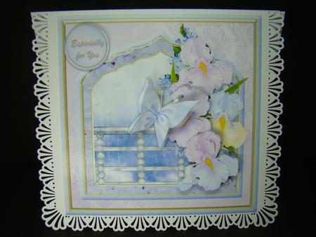 Pretty Irises Fancy Frame Card Front by Beverly Carmichael