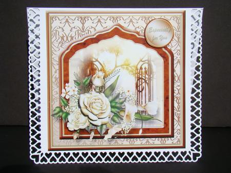 Cream Roses Fancy Frame Card Front by Beverly Carmichael