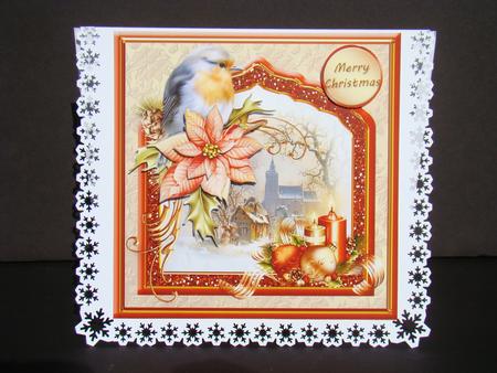 Christmas Robin Fancy Frame Card Front by Beverly Carmichael