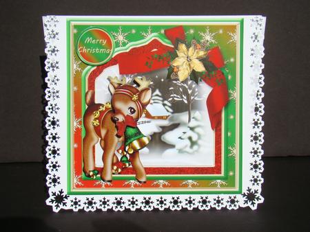 Baby Reindeer Fancy Frame Card Front by Beverly Carmichael