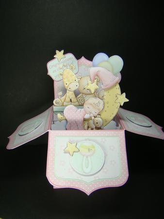 New Baby Girl Pop Up Box Card 7.5 by Beverly Carmichael