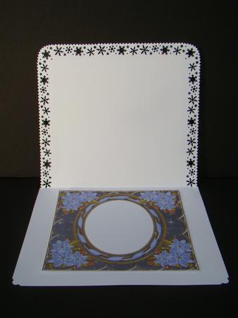 Blue Poinsettia Black 7in Ribbon Oval Insert Panel by Beverly Carmichael