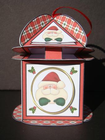 Square Based Gift Box - Red Tartan Santa by Beverly Carmichael