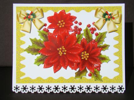 Poinsettias with Gold Bows in Glitter Frame by Beverly Carmichael
