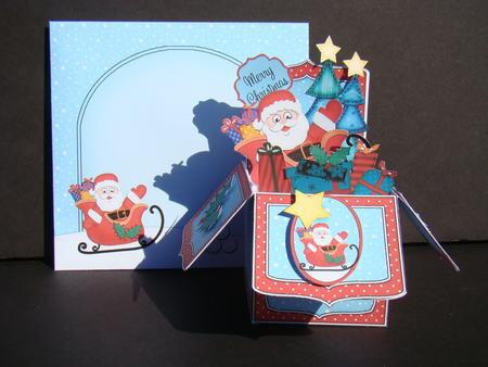 3D Xmas Santa's Sleigh Rubber Band Pop Up Box Card by Beverly Carmichael