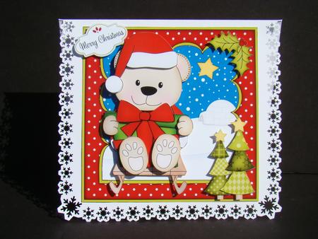8x8 Xmas Sledging Livvy Bear Mini Kit 3D Decoupage by Beverly Carmichael