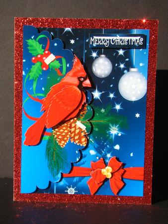 Cardinal Pine Cones Christmas Ornament Mock Envelope Card by Beverly Carmichael