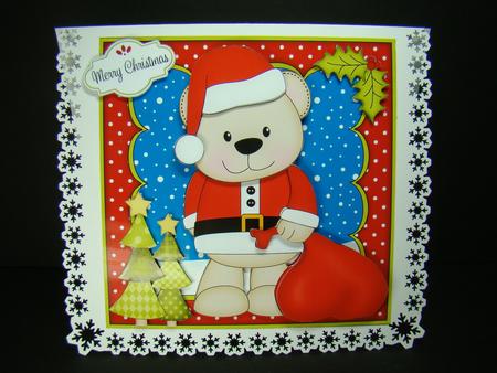 8x8 Xmas Livvy Bear Santa Sack Mini Kit 3D Decoupage by Beverly Carmichael