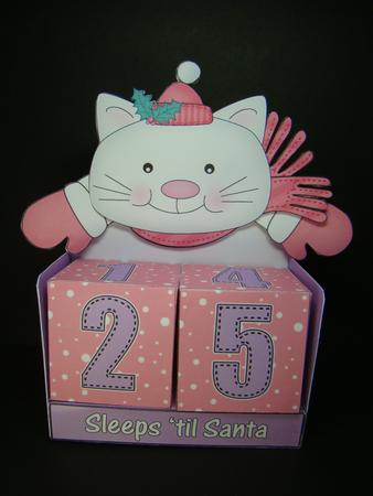 3D Cute Little Cat Sleeps 'til Santa Countdown Cube Set by Beverly Carmichael