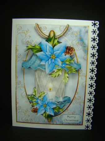 Beautiful Christmas Lantern - Blue Poinsettias by Beverly Carmichael