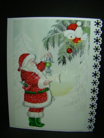 Santa and Little Robin in Snow Scene Card and Insert by Beverly Carmichael